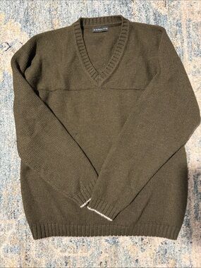 Men's V-Neck Alpaca Blend Sweater in Olive by Alpaca 111 L